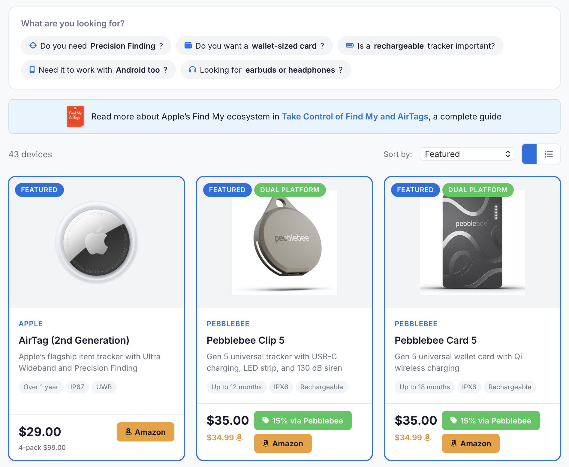 FindYourTag lets you discover all the kinds of supported items, and filter by type.