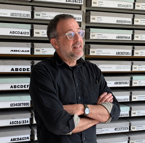 David Shields at the Rob Roy Kelly American Wood Type Collection (Photo: Romy Suskin Photography )