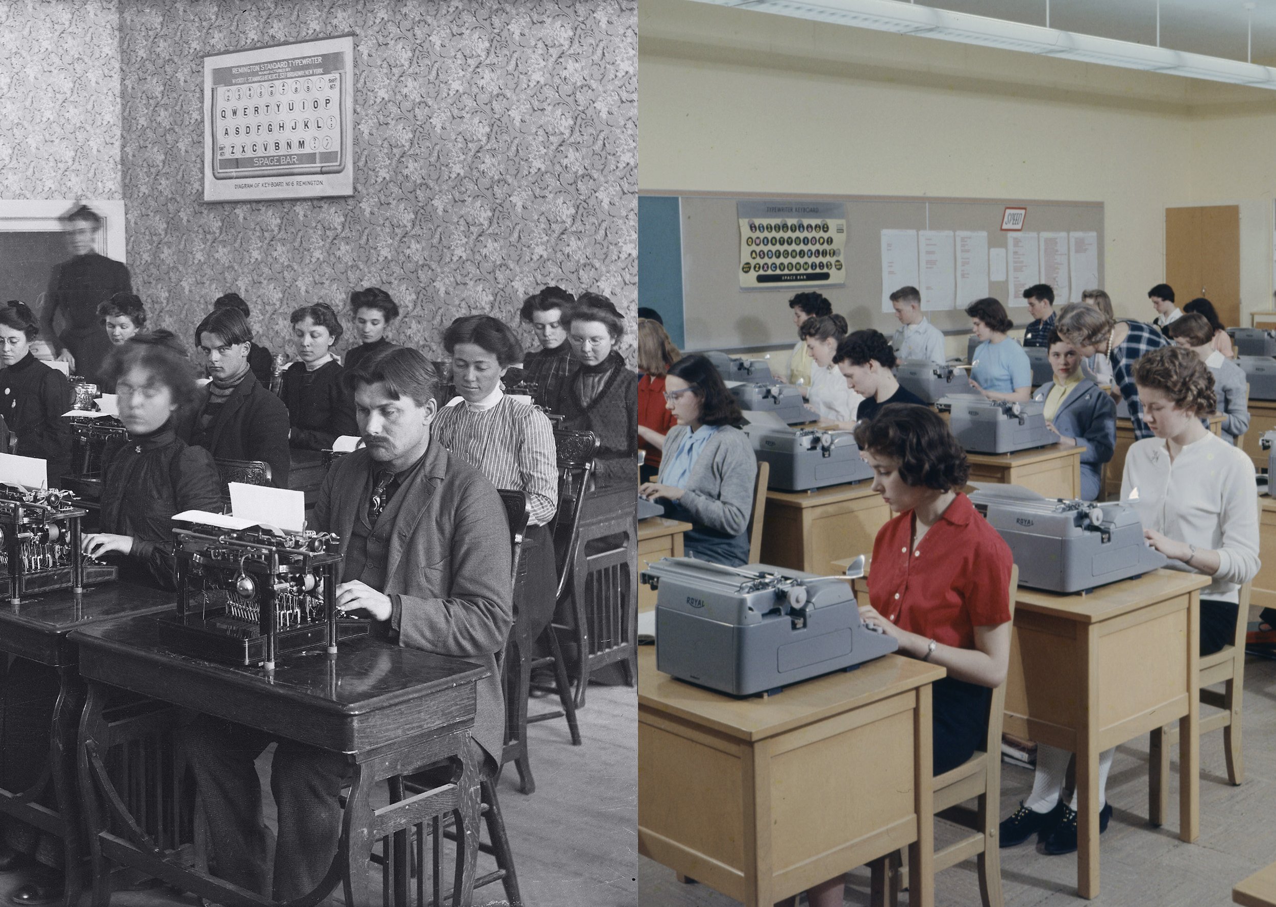 Typing classes in the 1800 and 1900s, from a spread in Shift Happens